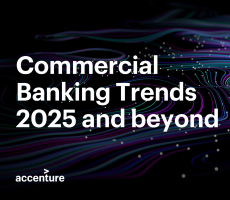 Dots forming shapes over a dark background with text overlay: ’Commercial Banking Trends for 2025 and Beyond